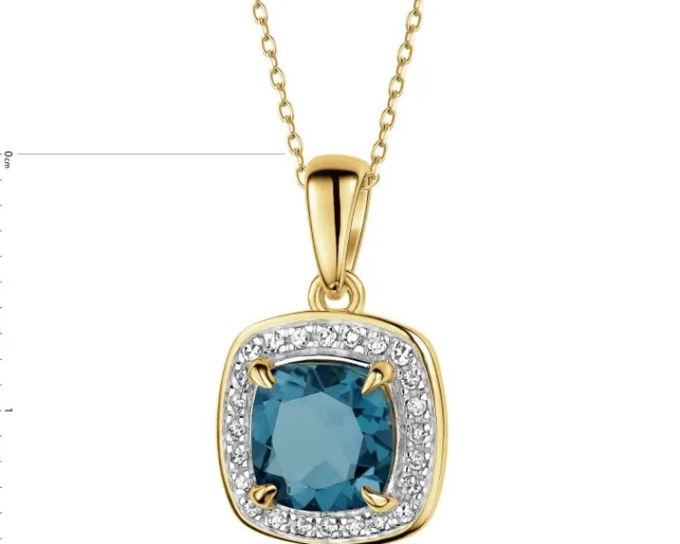 Outlet Apart Zawieszka z żółtego złota z diamentami i topazem London Blue - próba 585