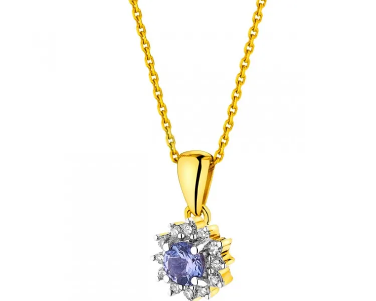 Outlet Apart Zawieszka z żółtego złota z diamentami i tanzanitem - próba 585