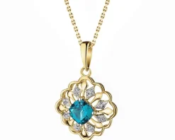 New Apart Zawieszka z żółtego złota z diamentami i topazem London Blue - próba 585