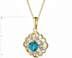 New Apart Zawieszka z żółtego złota z diamentami i topazem London Blue - próba 585
