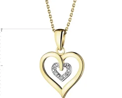 Online Apart Zawieszka z żółtego złota z diamentami - serca - 0,01 ct - próba 375