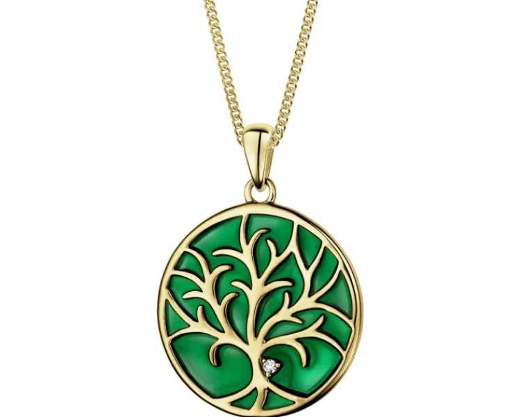 Apart Zawieszka z żółtego złota z diamentem i emalią - drzewko - 0,005 ct - próba 375< Zawieszki