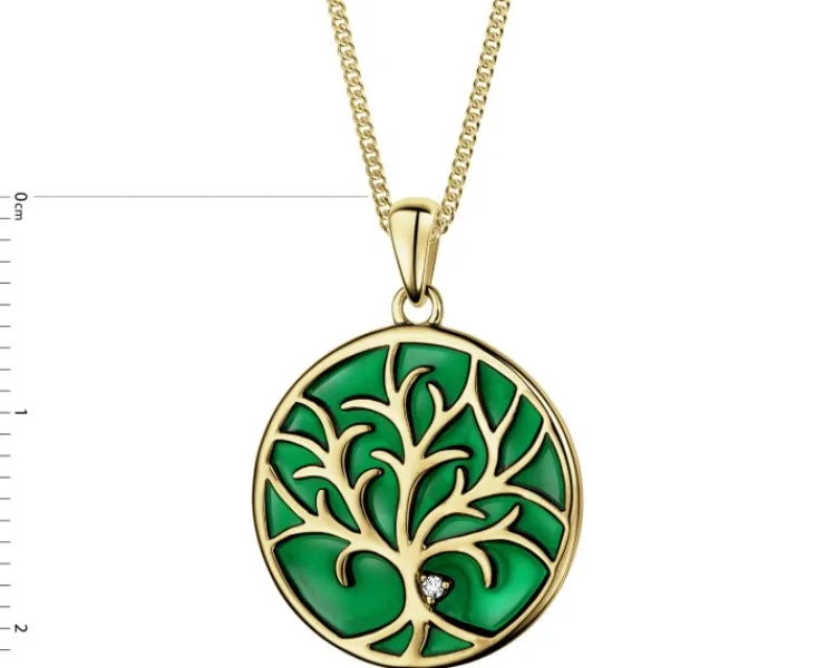Apart Zawieszka z żółtego złota z diamentem i emalią - drzewko - 0,005 ct - próba 375< Zawieszki