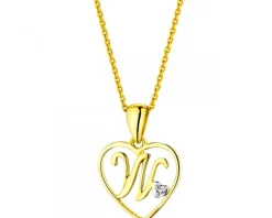 Discount Apart Zawieszka z żółtego złota z diamentem - litera W, serce - 0,005 ct - próba 585