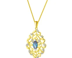 Online Apart Zawieszka z żółtego złota z diamentami i topazem London Blue - próba 585