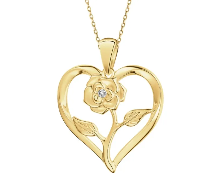 Best Apart Zawieszka z żółtego złota z diamentem - serce, kwiat - 0,004 ct - próba 375