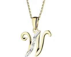 Clearance Apart Zawieszka z żółtego złota z diamentem - litera W - 0,003 ct - próba 375