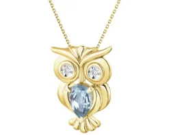 Best Apart Zawieszka z żółtego złota z diamentami i topazem London Blue - sowa - próba 375