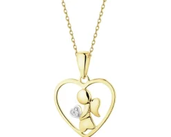 Sale Apart Zawieszka z żółtego złota z diamentem - serce, aniołek - 0,003 ct - próba 375