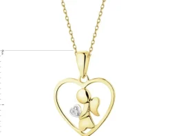Sale Apart Zawieszka z żółtego złota z diamentem - serce, aniołek - 0,003 ct - próba 375