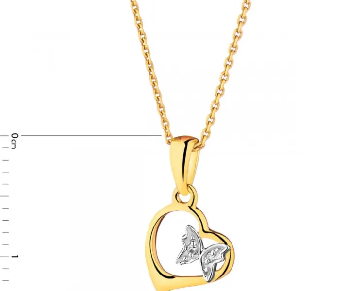Apart Zawieszka z żółtego złota z diamentami - motyl, serce - 0,006 ct - próba 585