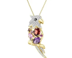 Outlet Apart Zawieszka z żółtego złota z diamentami, kamieniami szlachetnymi i ozdobnymi - papuga - 0,14 ct - próba 585