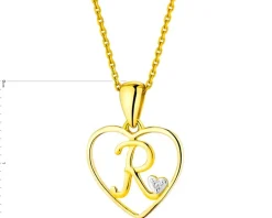 Apart Zawieszka z żółtego złota z diamentem - litera R, serce - 0,005 ct - próba 375< Zawieszki