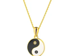 Clearance Apart Zawieszka z żółtego złota z diamentami i emalią - yin yang - 0,01 ct - próba 375