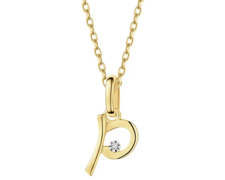 Apart Zawieszka z żółtego złota z diamentem - litera P - 0,003 ct - próba 375< Wszystkie
