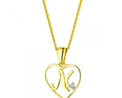 Discount Apart Zawieszka z żółtego złota z diamentem - litera N, serce - 0,005 ct - próba 375