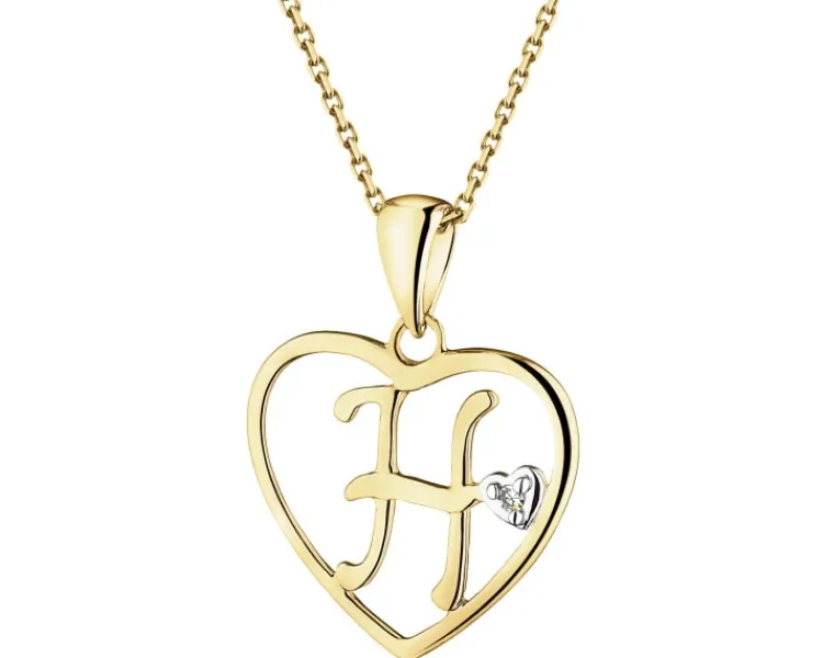 Apart Zawieszka z żółtego złota z diamentem - litera H, serce - 0,005 ct - próba 375< Zawieszki