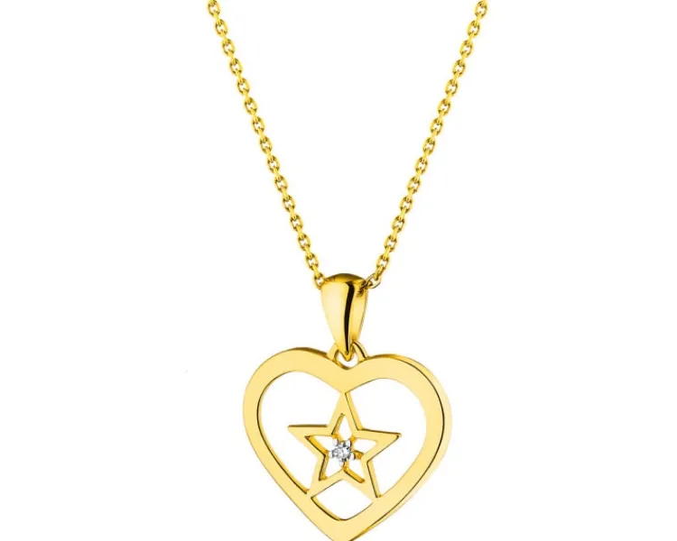 Apart Zawieszka z żółtego złota z diamentem - serce, gwiazda - 0,006 ct - próba 375< Zawieszki