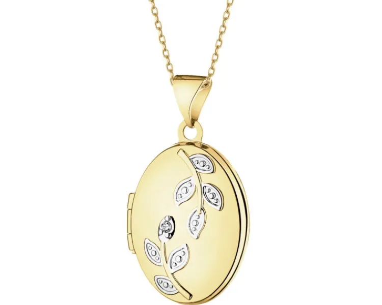Apart Zawieszka z żółtego złota z diamentem - puzderko - liście - 0,005 ct - próba 375< Zawieszki