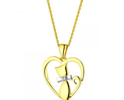 Discount Apart Zawieszka z żółtego złota z diamentem - kot, serce - 0,006 ct - próba 375