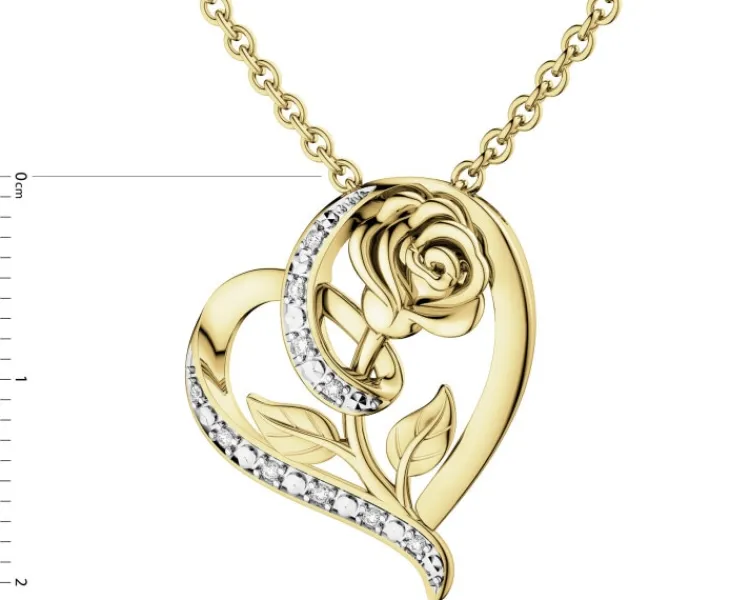 Apart Zawieszka z żółtego złota z diamentami - serce, róża - 0,05 ct - próba 585< Zawieszki