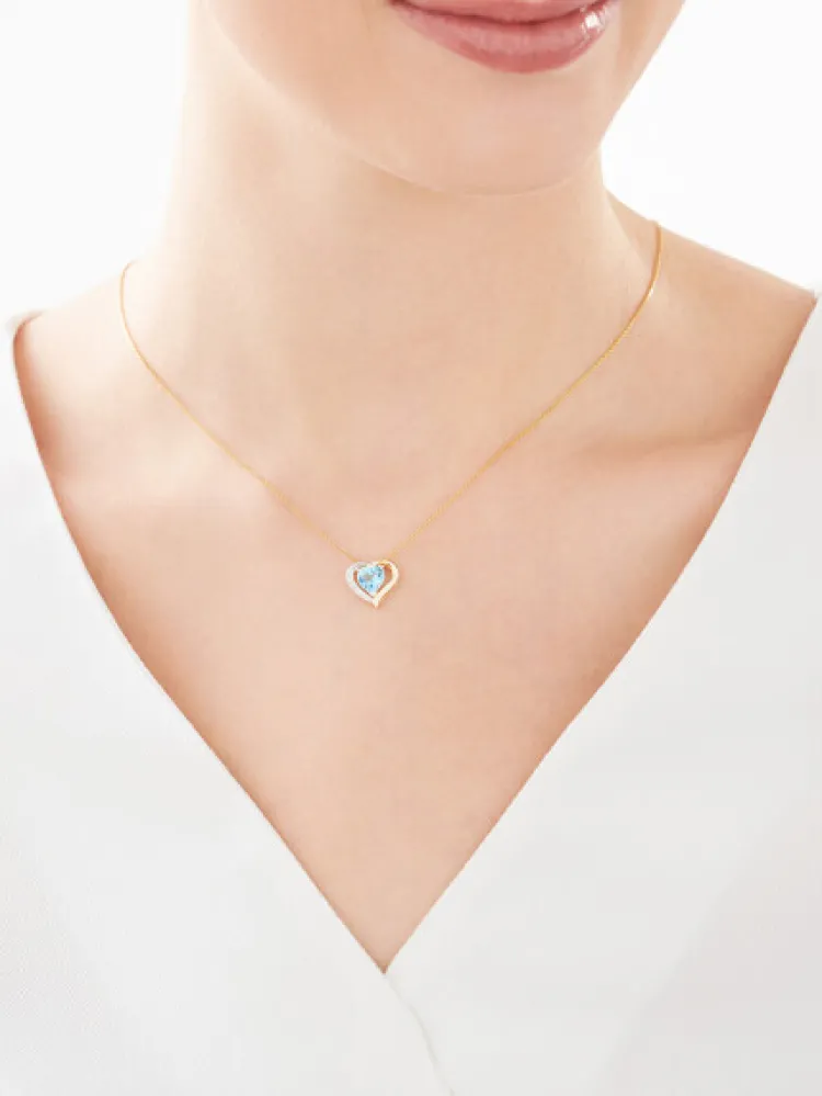 Clearance Apart Zawieszka z żółtego złota z diamentem i topazem - serce - próba 585