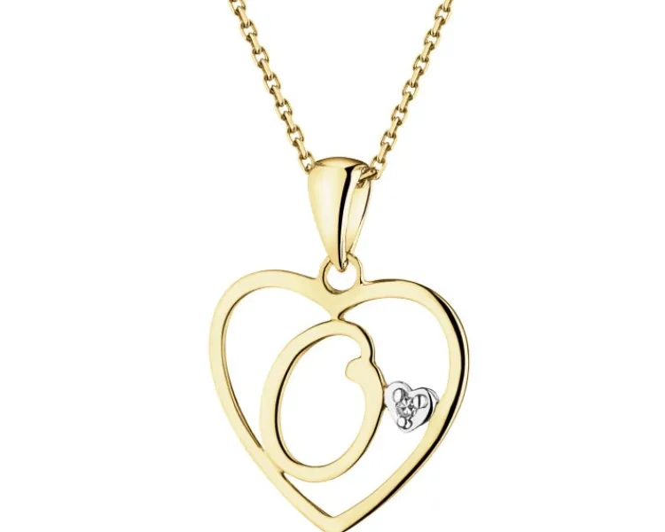 Apart Zawieszka z żółtego złota z diamentem - litera O, serce - 0,005 ct - próba 375< Zawieszki