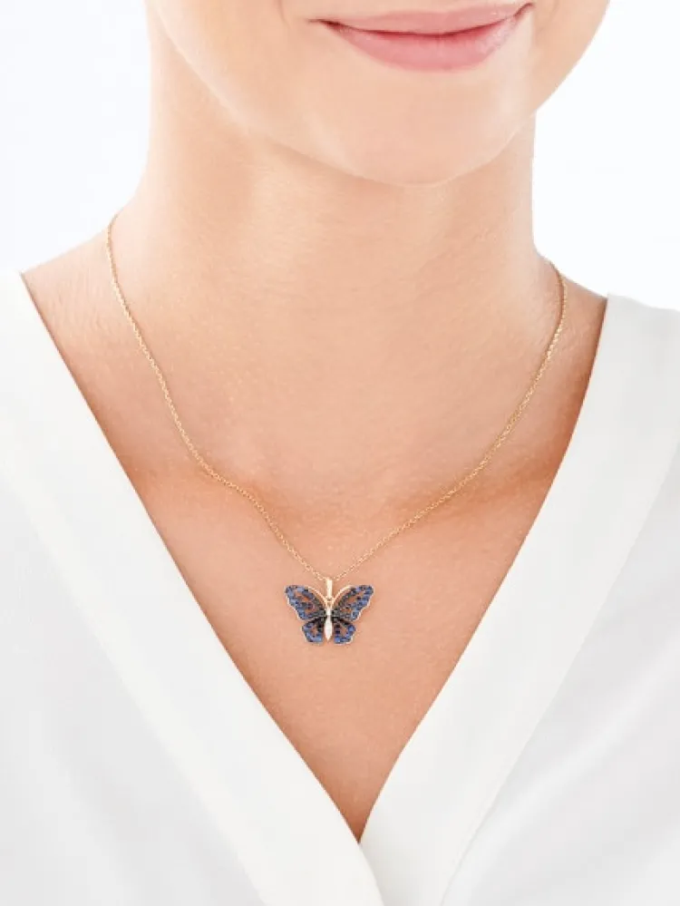 Apart Zawieszka z żółtego złota z diamentami i szafirami - motyl - próba 585< Zawieszki