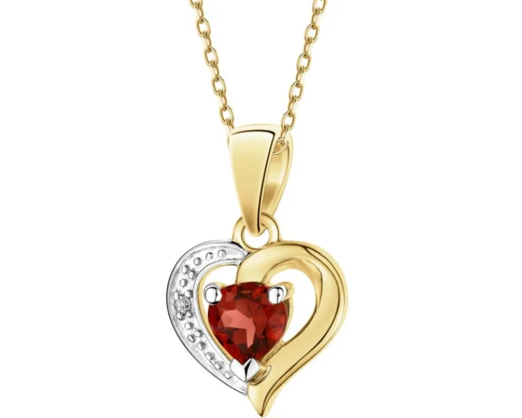 Clearance Apart Zawieszka z żółtego złota z diamentem i granatem - serce - próba 375