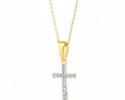 Outlet Apart Zawieszka z żółtego złota z diamentami - krzyż - 0,02 ct - próba 585