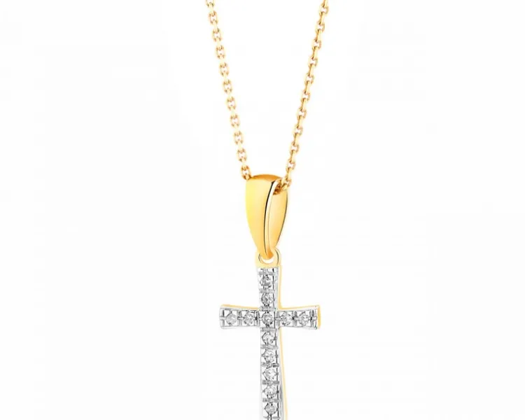 Outlet Apart Zawieszka z żółtego złota z diamentami - krzyż - 0,02 ct - próba 585