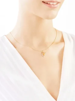 Apart Zawieszka z żółtego złota z diamentem i cytrynem - serce - próba 585< Zawieszki
