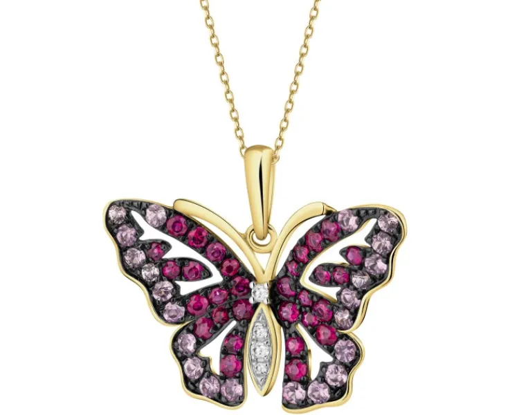 Sale Apart Zawieszka z żółtego złota z diamentami i kamieniami szlachetnymi - motyl - próba 585