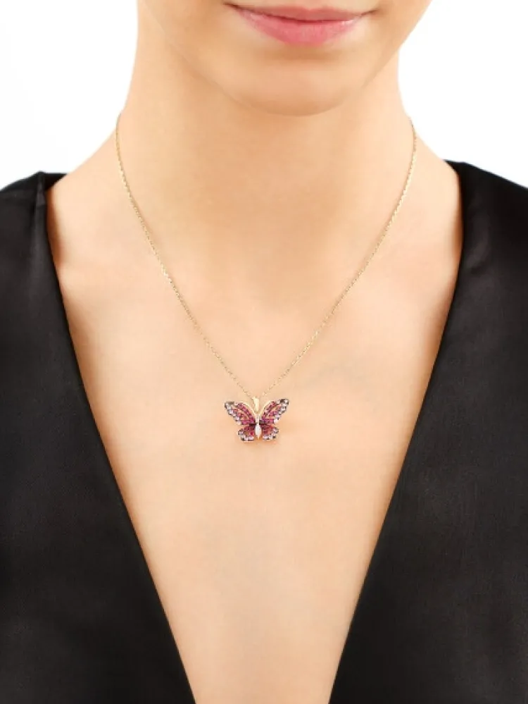 Sale Apart Zawieszka z żółtego złota z diamentami i kamieniami szlachetnymi - motyl - próba 585