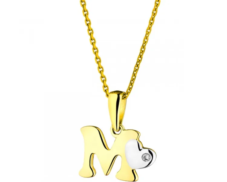 Online Apart Zawieszka z żółtego złota z diamentem - litera M - 0,004 ct - próba 375