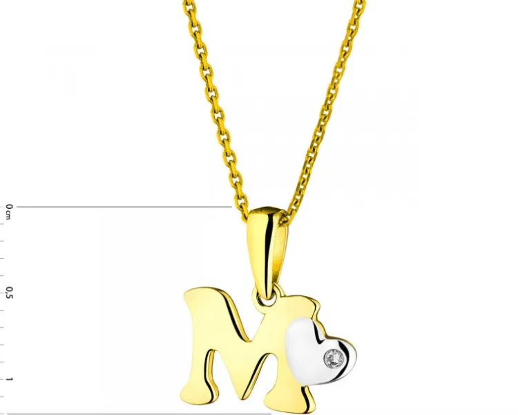 Online Apart Zawieszka z żółtego złota z diamentem - litera M - 0,004 ct - próba 375