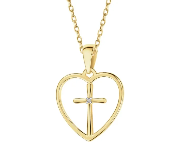 Apart Zawieszka z żółtego złota z diamentem - serce, krzyż - 0,002 ct - próba 585< Wszystkie