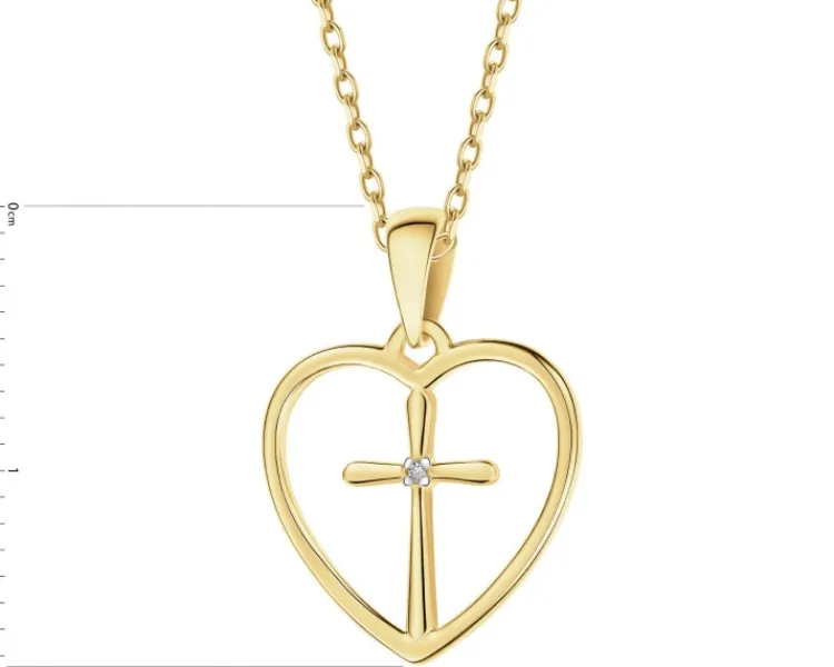 Apart Zawieszka z żółtego złota z diamentem - serce, krzyż - 0,002 ct - próba 585< Wszystkie