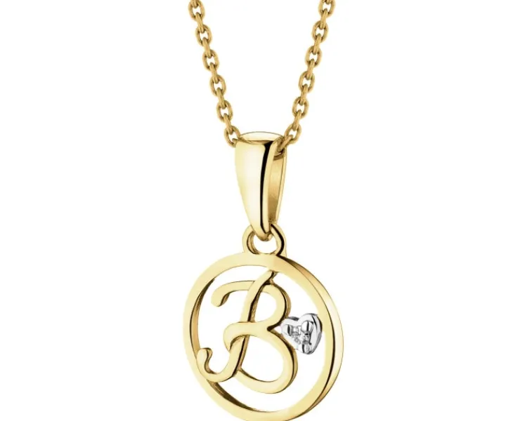 Apart Zawieszka z żółtego złota z diamentem - litera B - 0,003 ct - próba 585