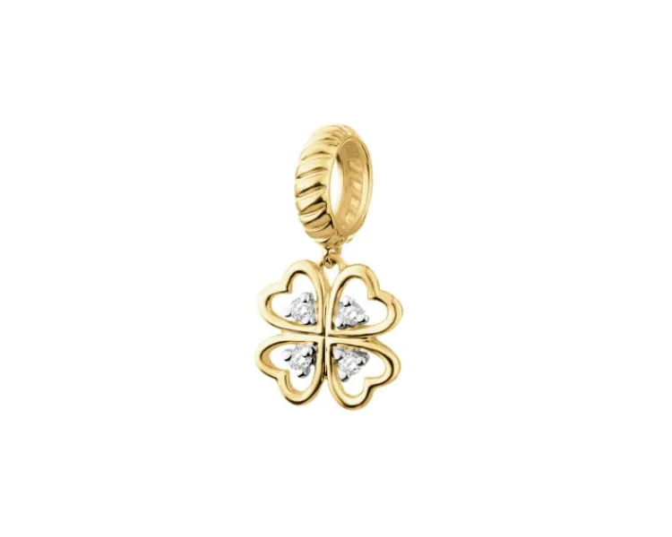 Outlet Apart Złota zawieszka beads z diamentami - koniczyna - 0,02 ct - próba 375
