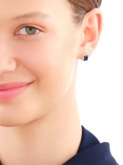 Outlet Apart Złote kolczyki z szafirami syntetycznymi i cyrkoniami